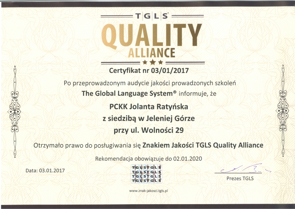 certyfikat TGLS PCKK